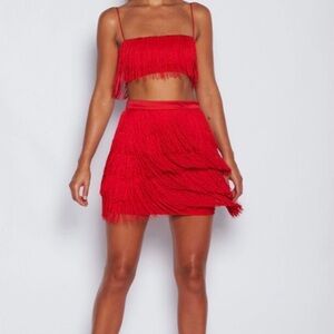 MESHKI Red Fringe Top